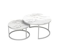 Soayone Tavolino da Salotto set di 2 pezzi, Tavolini da Salotto effetto marmo, Tavolo Rotondo con cornice in argento, Coffee Table, Tavolino Salotto Moderno