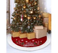 SOBEAU Gonna per albero di Natale, 122 cm, rotonda, con motivo a fiocchi di neve e lettere di buon Natale, rosso, albero di Natale, gonna da 48 pollici, per Natale, vacanze, decorazione per albero di