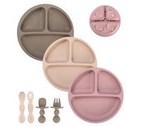 SOBEAU Piatto a Ventosa per Bambini 7 Pezzi, Piatto per Bambini con 3 Piatti Piani, 4 Forchette e Cucchiai, per Bambini Piccoli e Autoalimentazione Senza BPA (Rosa)