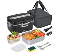 SOBEAU Scaldavivande Elettrico Portatile, 12V 24V 220V Porta Pranzo Riscaldabile, 1,8L Schiscetta Pranzo Riscaldabile, Portavivande Elettrico Portatile per Auto Camion e Ufficio, Nero