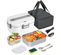 SOBEAU Scaldavivande Elettrico Portatile, 12V 24V 220V Porta Pranzo Riscaldabile, 1,8L Schiscetta Pranzo Riscaldabile, Portavivande Elettrico Portatile per Auto Camion e Ufficio, Bianco