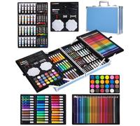 SOBEAU Valigetta Colori per Bambini, 144 pezzi kit Pittura, Matite Colorate Pastelli a Cera Acquerelli Pastelli a Olio, Set Colori Valigetta Disegno per Bambini Adulta