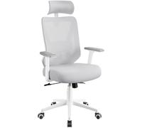 Soberine Poltrona Sedia da Ufficio Scrivania Ergonomica Bianco/Grigio | con Braccioli Poggiatesta Regolabile Schienale Reclinabile Bloccabile tra 90° e 130° a Rete Traspirante a Ruote Girevole