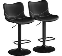 Soberine Set di 2 Sgabelli da Bar, Sgabelli da Cucina Girevoli in Similpelle, Altezza Regolabile, Sedie da Cucina Moderne con Schienale e Poggiapiedi, per Bar Cucina Nero