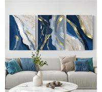 SOBMQ 3 Pezzi-Quadro su Tela Poster Arte Murale Quadro Astratto In Marmo Stampa di Lusso Blu per Soggiorno Ufficio Arredamento Opera D'Arte-40 * 50cm=16 * 20 pollici (senza telaio)