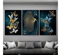 SOBMQ Poster Moderni In Stile Nordico Minimalista Stampe Con Farfalla Blu e Oro su Tela Dipinto per Soggiorno Camera da Letto Arredamento Casa-60 * 80cm*3PCS (senza telaio)