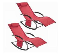 SoBuy 2 X Sdraio da Giardino Poltrone a Dondolo con poggiatesta e taschina Rosso OGS28-RX2