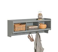 SoBuy Appendiabiti da parete Appendiabiti da ingresso Mensola pensile con 3 cesti e 4 ganci, grigio chiaro 100x25x35cm FHK28-HG