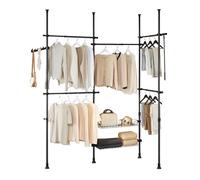 SoBuy Telescopic Appendiabiti da Terra, Robusto Stand Appendiabiti con Aste e Ripiani, Armadio Aperto Regolabile per Camera da Letto, Porta Abiti Nero KLS04-II-SCH