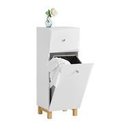 SoBuy Armadietto da Bagno con Cesto per il Bucato e Cassetto | 34x90x30cm Mobile per il Bucato Compatto Mobile Salvaspazio in Legno per il Bagno Design Moderno Bianco, BZR93-W