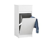 SoBuy Armadietto da Bagno con Cesto portabiancheria -Mobile Lavanderia con Cassetto - Armadio Compatto per Piccoli Spazi, Mobiletto Bagno Salvaspazio in Legno, 40x90x38cm, Bianco, BZR110-W