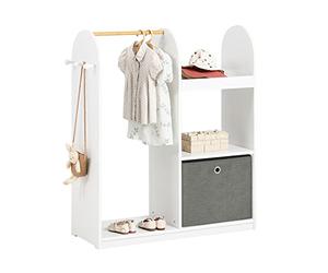 SoBuy Armadio Cameretta Armadio Bambini con 3 Scomparti, Contenitore Tessuto e 3 Ganci Laterali Guardaroba con Appendiabiti per Bambini Bianco 97x35x108 KMB40-W
