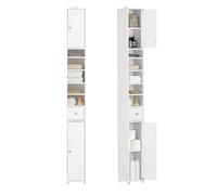 SoBuy Armadio colonna bagno, Mobile alto con 2 Ante e 1 cassetto, Mobiletto bagno salvaspazio 20x20x180 Bianco BZR34-W