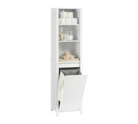 SoBuy Armadio da Bagno Alto con Cesto per la Biancheria - Mobiletto Salvaspazio Stretto, Mobile Colonna da Bagno in Legno, Bianco, 45 x 171 x 35 cm, BZR102-W