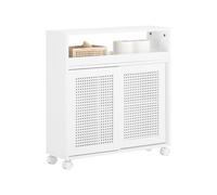 SoBuy Armadio da Bagno Stretto con Ruote - Mobile Bagno salvaspazio - Contenitore per Carta Igienica in Legno, con Ripiani Regolabili, Bianco, 20x70x65cm, BZR119-W