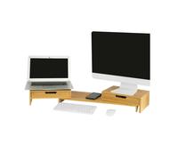 SoBuy - Supporto Monitor Pc Da Scrivania Per 2 Monitors Angoli Girevole Con 2 Organizzatore Cassetti Supporto Per Monitor Di Bamb Bianco Bbf04-w