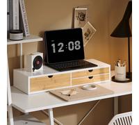 SoBuy BBF11-WN supporto per schermo monitor schermo booster monitor supporto per monitor superiore con 3 cassetti BHT ca. 60x11x22 cm