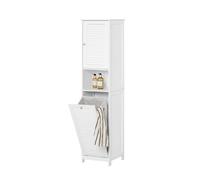 SoBuy BZR124 Armadio alto con borsa per la biancheria pieghevole, armadio da bagno, armadio da bagno, armadio da lavanderia stretto, mensola da bagno BIANCO
