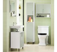 SoBuy BZR137-GR Mobiletto da bagno stretti con borsa per la biancheria salvaspazio Mobili da bagno in legno Bianco-Verde 167x31x30 cm