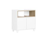 SoBuy BZR148 Mobile Sottolavabo per Bagno Mobiletto Salvaspazio Armadietto con Anta e 2 Ripiani, Design Bianco-Legno, Ideale per Lavandino, Arredo Bagno Componibile 60x30x61 cm BIANCO