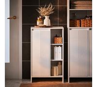 SoBuy BZR156-W Armadio da bagno Armadio da bagno stretto bianco con sistema ribaltabile e ripiano per piccoli bagni, WC 86x50x30 cm