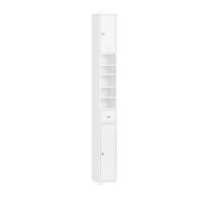 SoBuy BZR167-GW armadio alto da bagno con 5 scomparti armadio da bagno mensola da bagno con 1 cassetto e ante mobili da bagno Bianco lucido