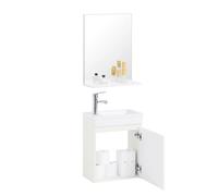 SoBuy BZR170-SET lavabo sotto armadio set di mobili da bagno stretto specchio da parete vanità con sotto l'armadio specchio da bagno Bianco BIANCO