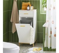 SoBuy BZR180-W armadio per biancheria con borsa per biancheria pieghevole raccoglitore per biancheria cesto per biancheria armadio per bagno Bianco BHT circa 40x95x40 cm