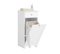 SoBuy Mobiletto Bagno Salvaspazio con Cassetto e Cesto Portabiancheria Estraibile - Armadietto Stretto Verticale per Bagno Piccolo o Lavanderia - Mobile Bagno in MDF Bianco, L40×P38×H90 cm, BZR21-W