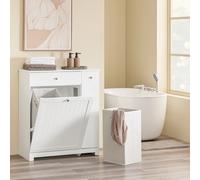 SoBuy BZR214-W Mobile da bagno con raccoglitore per biancheria, 1 cassetto, 2 cestelli e scomparto estraibile 78x38x90 cm