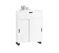 SoBuy BZR31-W scaffale di nicchia armadio da bagno armadio da bagno carrello da bagno con 2 ante scorrevoli e 1 comò con patta per bagno Bianco WHITE