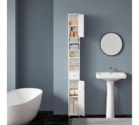 SoBuy BZR34 mobile alto con 5 scomparti Mobile bagno con 1 cassetto e ante mobile bagno Bianco BHT circa 20x180x20 cm