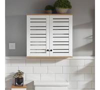 SoBuy BZR42-W Mobiletto da parete con ante a persiana Mobiletto da parete Mobiletto da bagno Mobiletto da cucina Mobiletto per medicinali Mobiletto da bagno Bianco-Naturale L x A x P circa: 60 x 56 x 