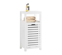 SoBuy Mobiletto da Bagno con Cesto per la Biancheria - Armadio Salvaspazio con Sacco Pieghevole per il Bucato, Mobile da Bagno Compatto in Legno, Bianco, 42 x 90 x 30 cm, BZR67-W