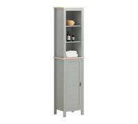 SoBuy BZR68-HG Bagno-Armadio alto Armadio bagno Armadio bagno Mobili bagno con 3 scomparti aperti e 1 anta Armadio alto per bagno Grigio chiaro