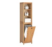 SoBuy BZR95 Armadio alto da bagno, armadio da bagno, armadio da bagno stretto con borsa per la biancheria, armadio da bagno, scaffale da bagno BIANCO