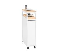 SoBuy Carrellino cucina salvaspazio 20 cm con ruote, vassoio in legno rimovibile, cassetto doppio, freno - scaffale stretto organizer bagno, ufficio o mobiletto da cucina NSR11-WN