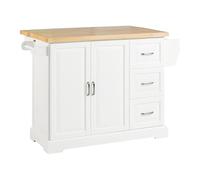 SoBuy Carrello con Ruote Isola Cucina con Piano di Lavoro Estensibile in Legno, 2 Cassetti e Ripiani Regolabili Mobile Salvaspazio per Mobili da Cucina Bianco 130 x 46 (+ 25) x 91 cm FKW41-WN