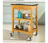 SoBuy - Carrello Cucina, Carrello Di Servizio, Scaffale, Bamb E Piano In Granito, Fkw28-sch, (l58*l40*a85), it