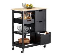 SoBuy Carrello Cucina con 3 Cassetti e 1 Cestino, Mobiletto Cucina Salvaspazio con 4 Ruote Girevoli, Credenza Cucina o Bagno, Mobiletto Cucina Dispensa, L68P38A85 cm, nero,FKW79-SCH
