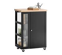 SoBuy Carrello cucina con ruote e ripiano laterale a 3 livelli 60×40×90 cm | Mobile cucina salvaspazio con 2 ripiani regolabili su 6 altezze, in MDF (E1) e vetro, per cucina e sala da pranzo FKW75-SCH
