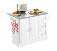 SoBuy Carrello Cucina con Ruote Isola Cucina con Piano di Lavoro Estensibile, 2 Cassetti e Ripiani Regolabili Mobile Salvaspazio per Mobili da Cucina Bianco 130 x 46 (+ 25) x 91 cm FKW41-ST