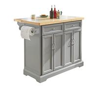 SoBuy Carrello Cucina con Ruote, Isola Cucina con Piano di Lavoro Estensibile, 2 Cassetti e Ripiani Regolabili Mobile Salvaspazio per Mobili da Cucina, Grigio, 115 x 46-71 x 92 cm FKW71-II-HG