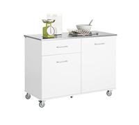 SoBuy Carrello Cucina con Ruote Isola Cucina con Piano di Lavoro in Acciaio Inox, 1 Cassetto e 2 Ripiani Regolabili, Mobile Salvaspazio per Mobili da Cucina Bianco120 x 56 x 90 cm FKW117-W