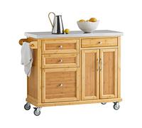 SoBuy Carrello Cucina con Ruote Isola Cucina con Piano di Lavoro in Acciaio Inox, 4 Cassetti e Ripiani Regolabili Mobile Salvaspazio per Mobili da Cucina Naturale 115 x 46 x 92 cm FKW70-N