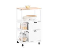 SoBuy Carrello Cucina con Ruote Salvaspazio per Piccoli Spazi, Mobiletto Cucina con Cassetti e Ripiani, Carrello con Ruote Portatutto da Cucina, Isola Cucina Compatta Bianco 53x37x89 cm FKW111-WN