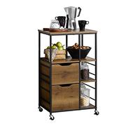 SoBuy Carrello cucina industriale mobile salvaspazio con cassetti e ripiani mobile cucina con ruote per credenza cassettiera, isola cucina compatta per piccoli spazi Marrone 89x53x37cm FKW111-PF