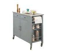 SoBuy Carrello da Cucina con Piano in Acciaio Inox, Isola da Cucina Multifunzionale con Ripiano Laterale, Credenza con Ruote, Mobile da Cucina con Design Compatto (Grigio) 107x46x94 cm FKW108-HG