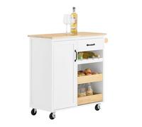 SoBuy Carrello da Cucina con Ruote, Isola da Cucina con Piano di Lavoro in Legno di Gomma, Mobile Cucina Salvaspazio, Carrello Cucina con Cassetti 92x42x87 cm Bianco FKW131-WN