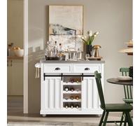 SoBuy Carrello da cucina design FKW94-W con ripiano per bottiglie con 2 ante scorrevoli e 2 cassetti con isola cucina con piastra in acciaio inox